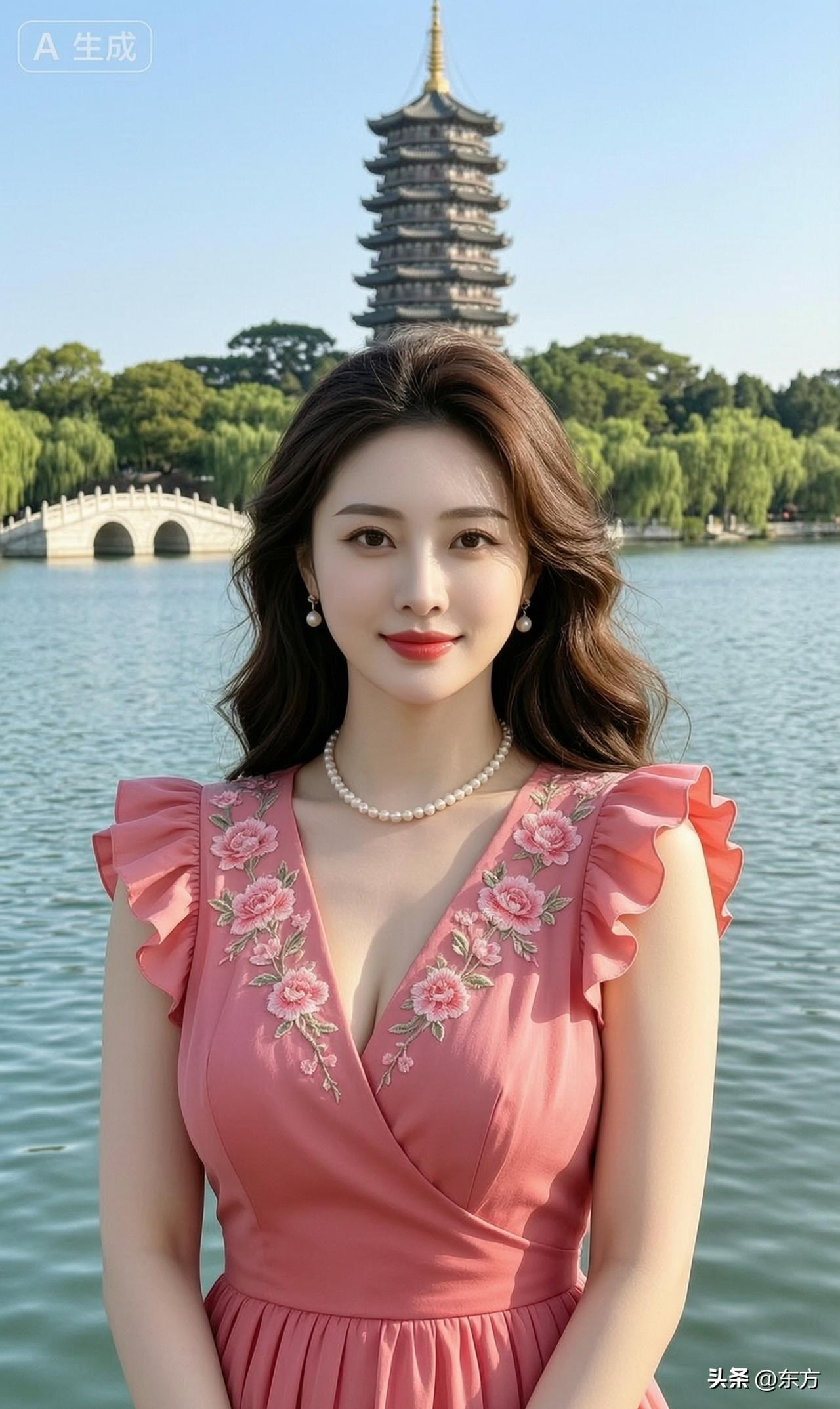 湖畔美人倚，塔影入画来。