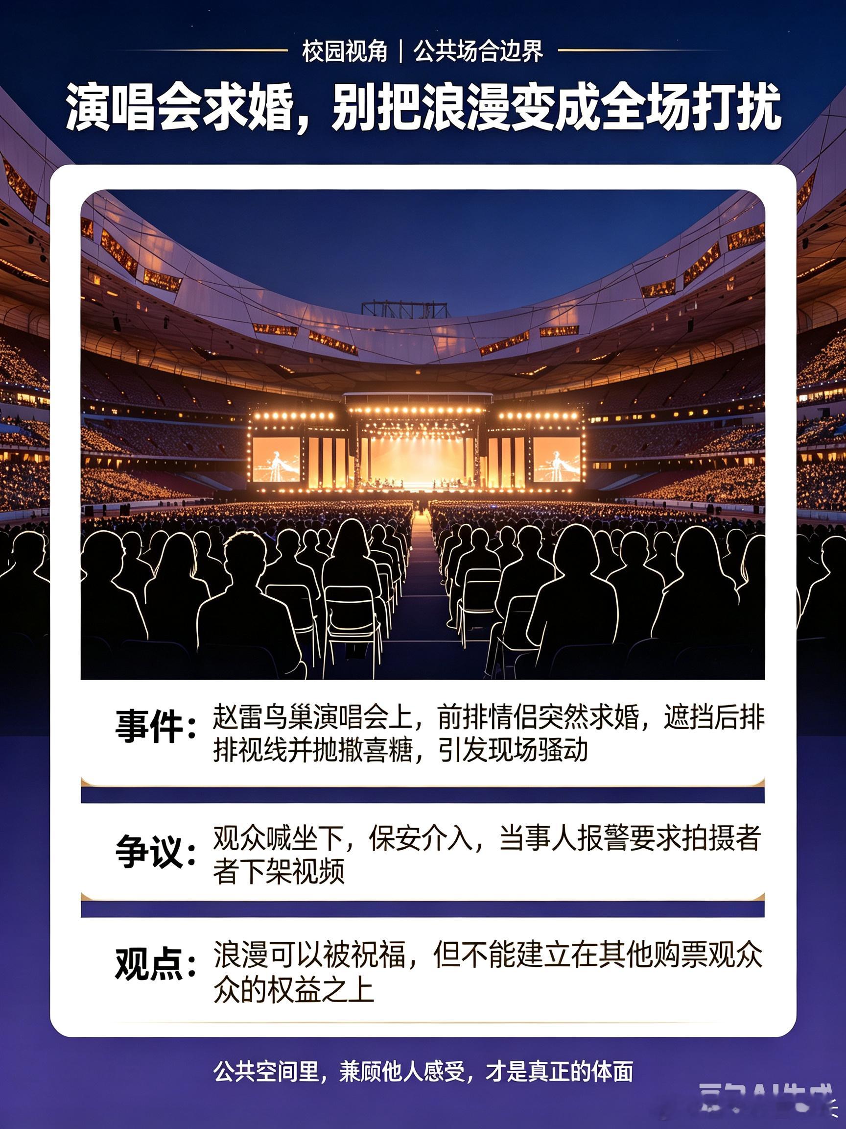 律师称演唱会求婚被遮挡有权退票赵雷鸟巢演唱会，演唱《南方姑娘》时前排情侣现场求婚