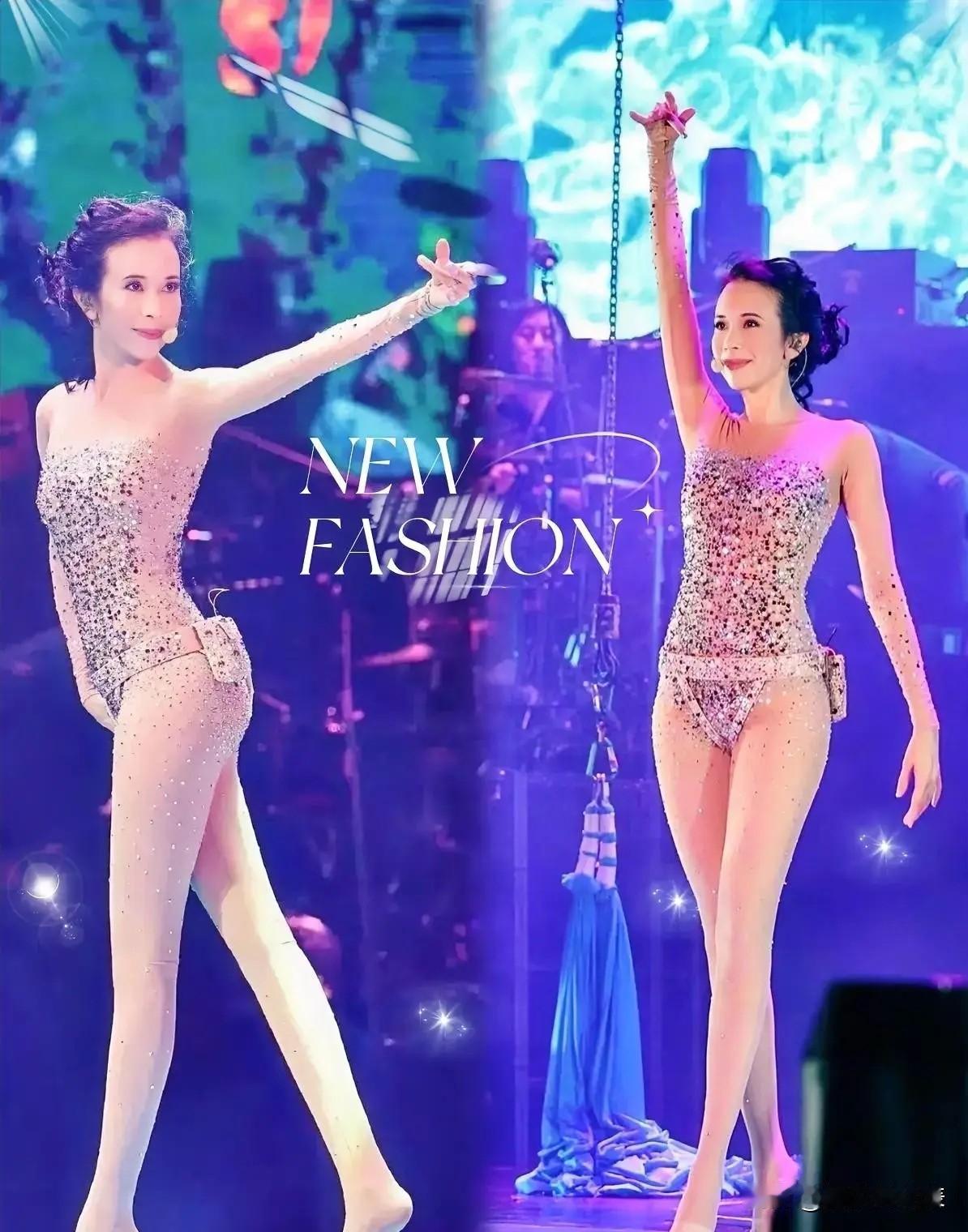 莫文蔚这造型又引爆热搜了。

54岁的她穿着镂空网状连体衣亮相红毯，这身突破传统