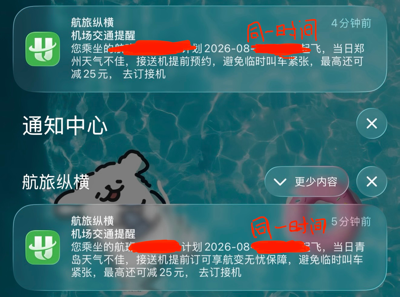同一起飞时间买了两个航班 不同的转机城市 看看哪个能飞被白海豚堵门了  讨厌夏天