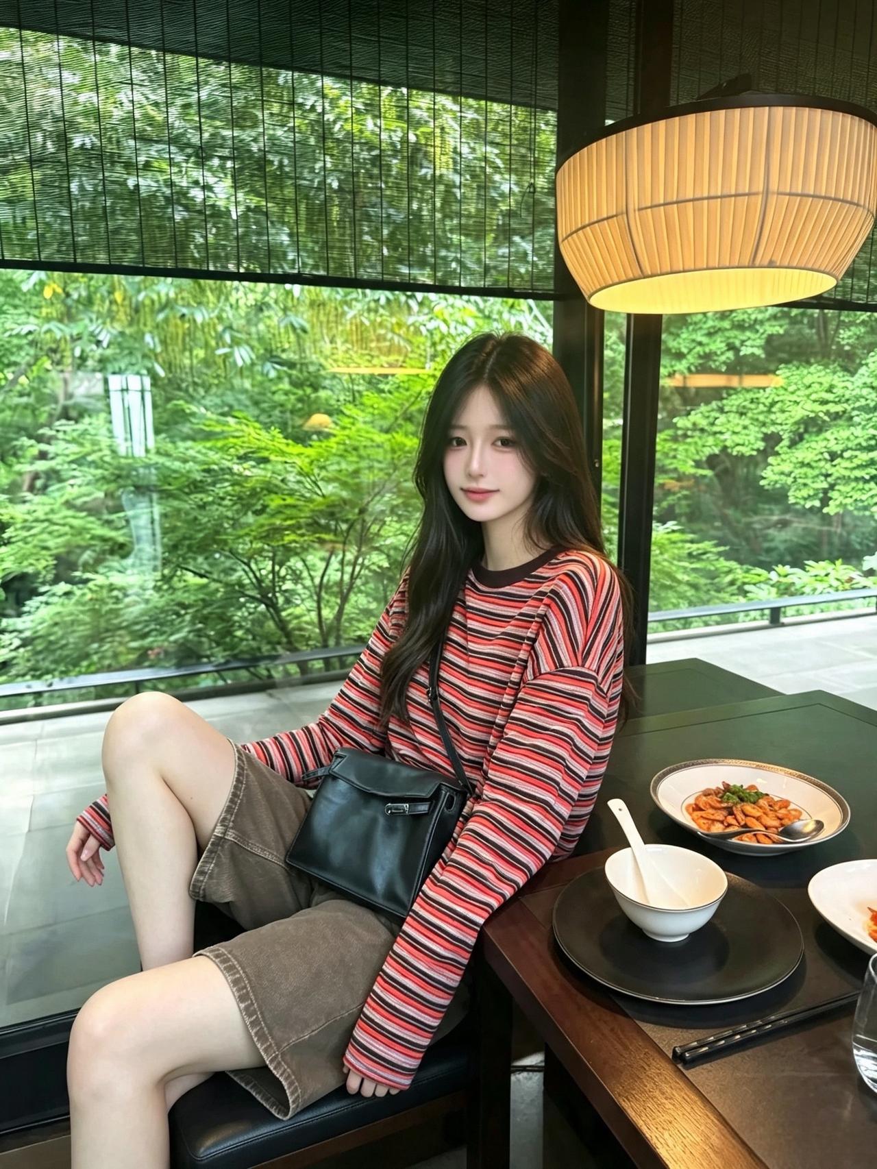 韩系简约条纹上衣 ins穿搭 热门ootd美式复古穿搭 极简穿搭感觉至上