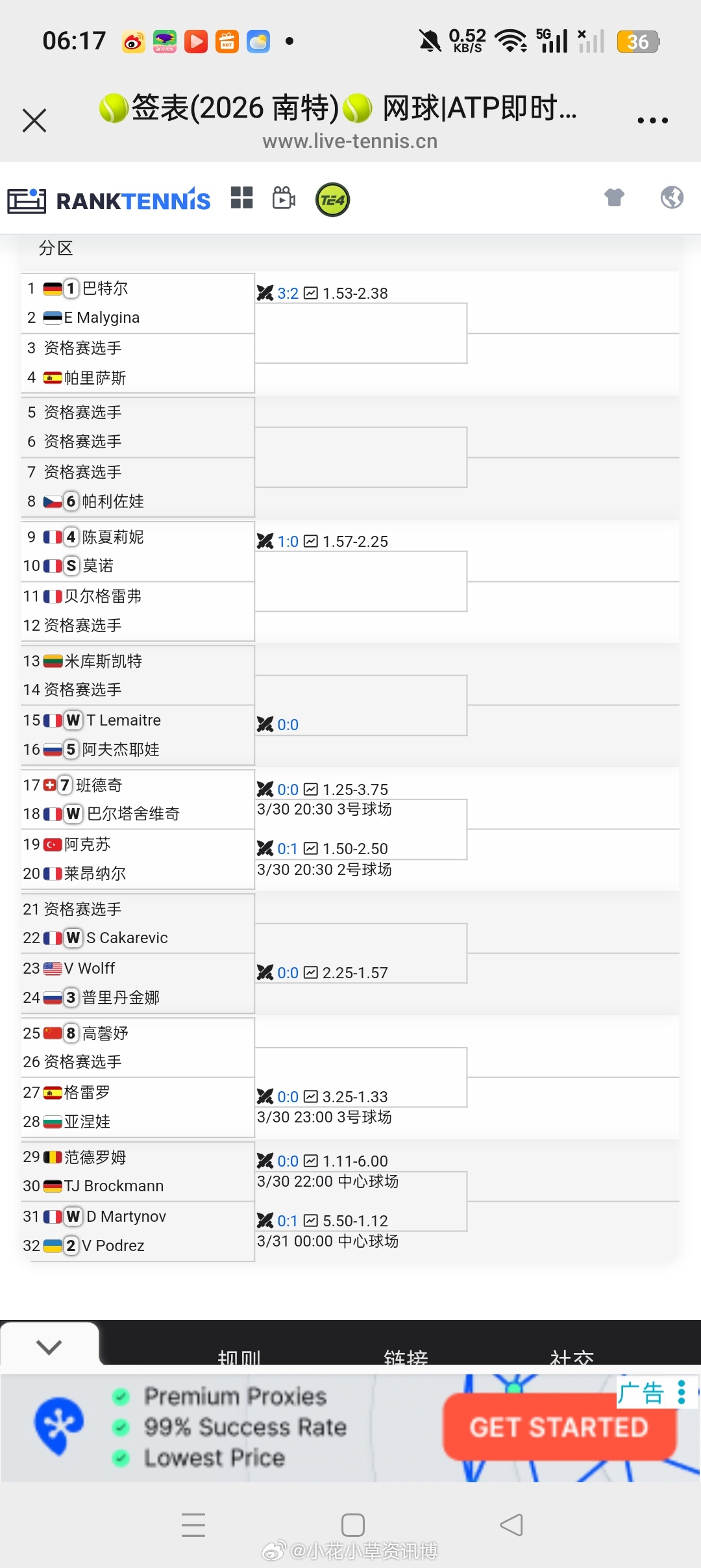 小花小草资讯 【法国南特W50】女单正赛签表🇨🇳高馨妤vs资格赛球员 