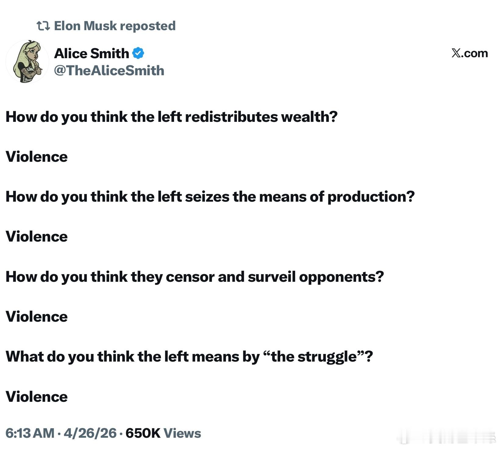 你認為左派如何重新分配財富？通過暴力你認為左派如何奪取生產資料？通過暴力你認為他