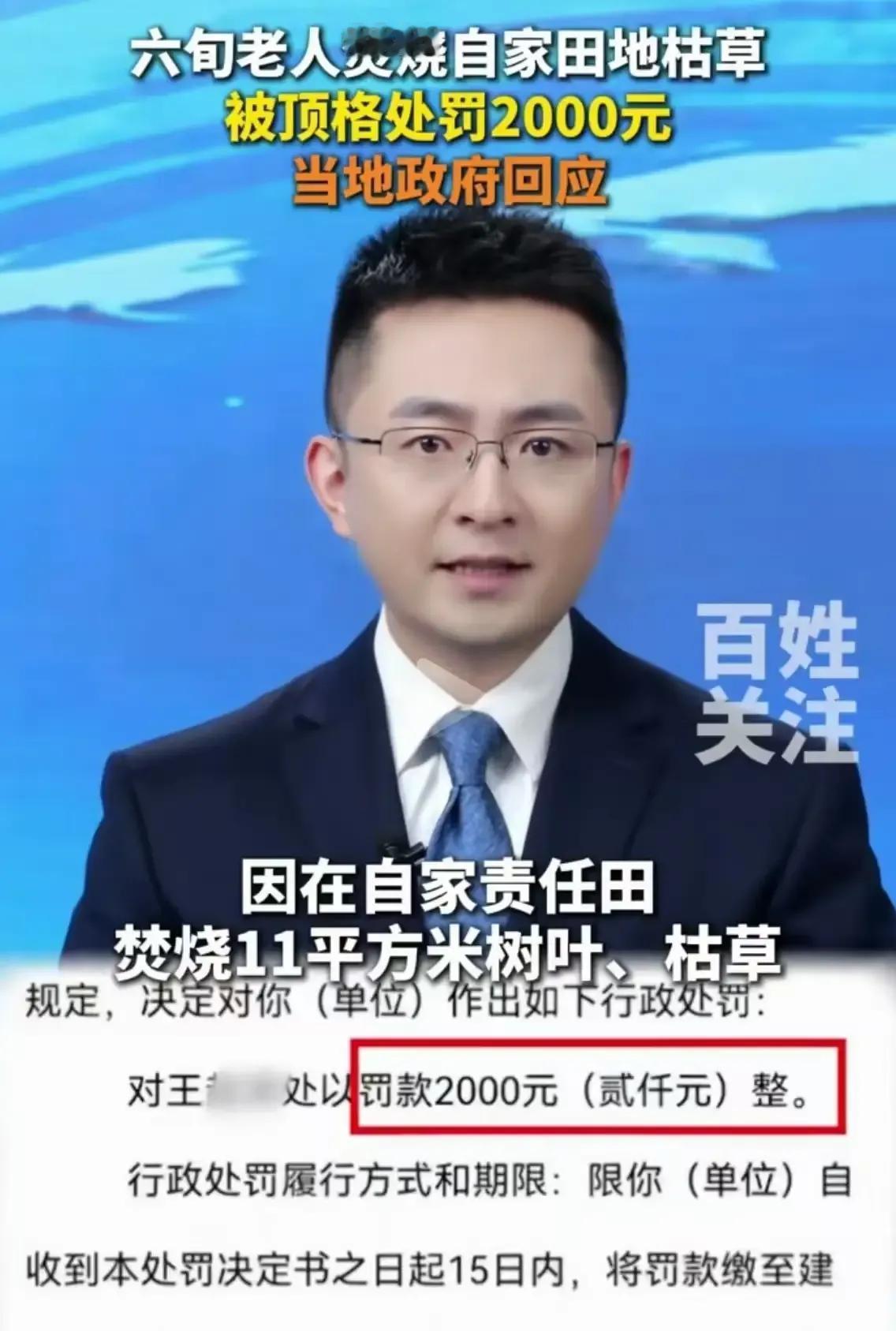 六旬老人仅仅因为焚烧了自家11平方米的枯草，就被顶格处罚了2000元！这究竟是怎
