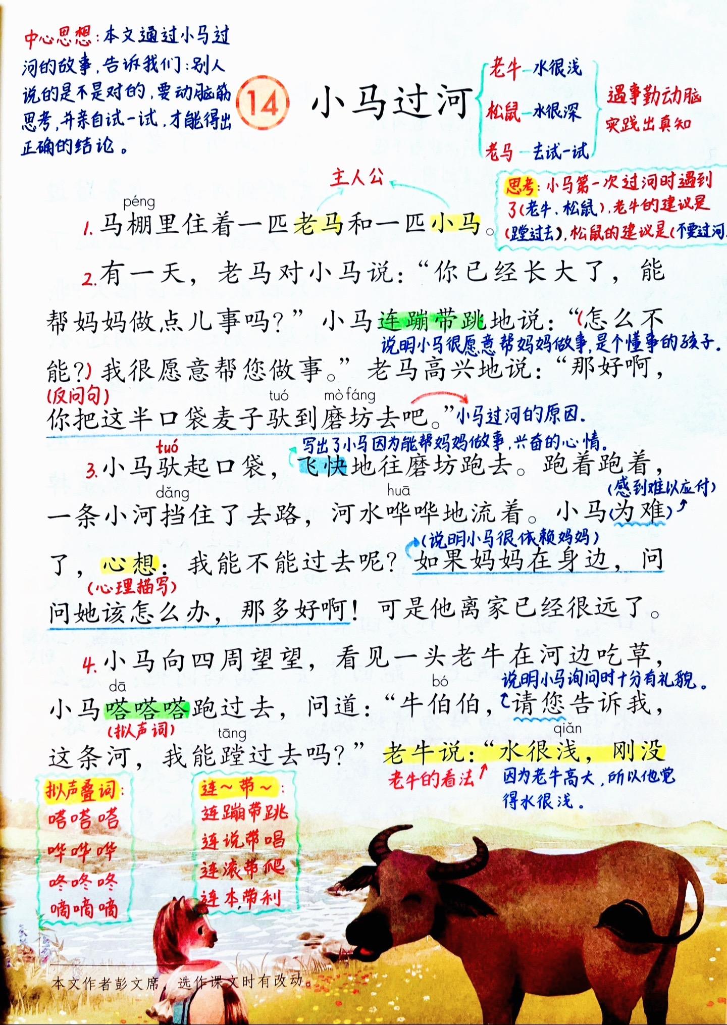 二年级下册《小马过河》笔记。 读了这篇课文，你觉得河水到底是深还是浅呢...