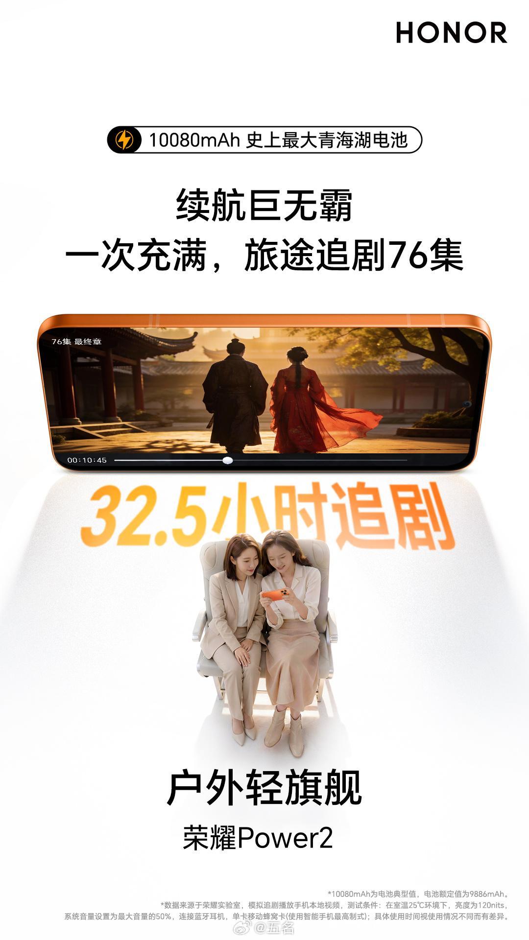 荣耀Power2，户外轻旗舰10080mAh史上最大青海湖电池，续航拉到满！IP