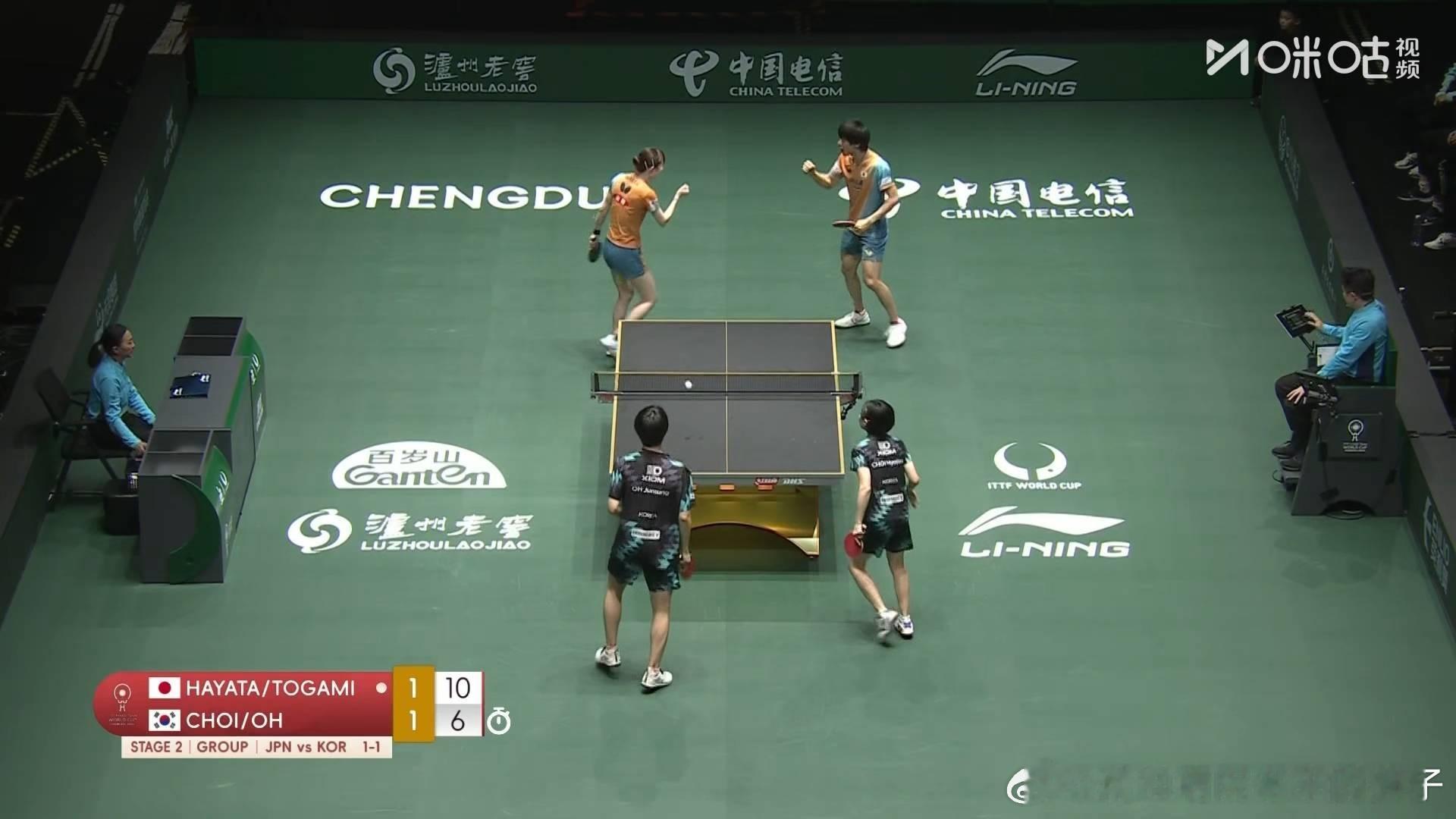 户上隼辅早田希娜2比1吴晙成崔孝珠（-6，4，6）第二盘：张本美和VS李恩慧日本