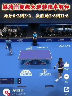 梁靖崑可称伦敦世乒赛的“逆转先生”，半决赛3：2逆转大勒布伦，决赛3：2逆转张本
