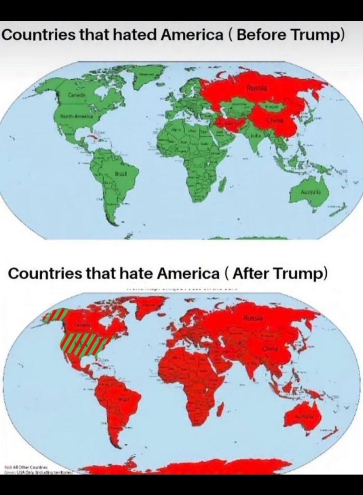 据说：
上图 “讨厌美国的国家（特朗普之前）”
下图 “讨厌美国的国家（特朗普之