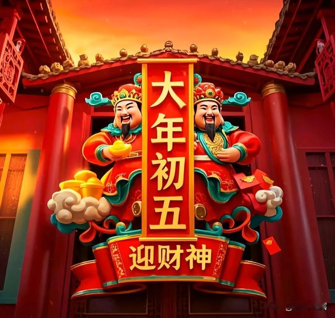 正月初五财神日：
正月初五迎财神，
迎福迎财迎好运，
财源广进发财年，
开门迎来