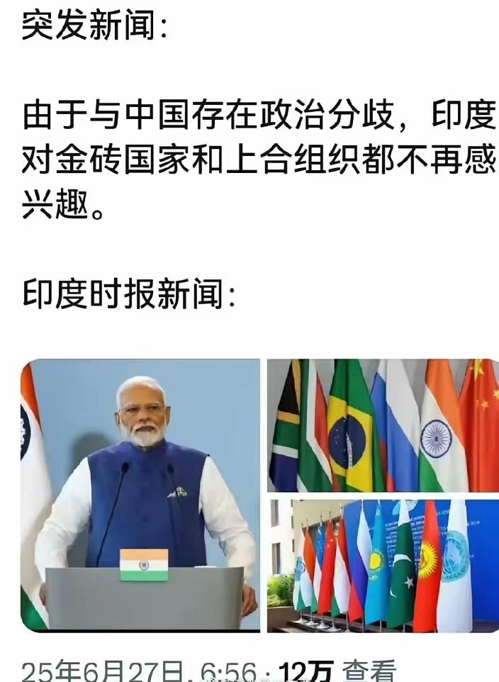 印度媒体称：印度因与中国政治分歧，对金砖和上合不感兴趣。真的如此吗？从实际情况看
