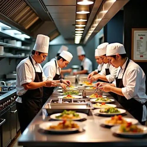 现在的餐馆后厨，跟十年前比早就换了一副模样。

以前进饭店先闻见的是灶台上的大火