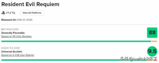 截至发稿前，《生化危机9：安魂曲》现已正式成为M站用户评分历史第一的游戏——高达