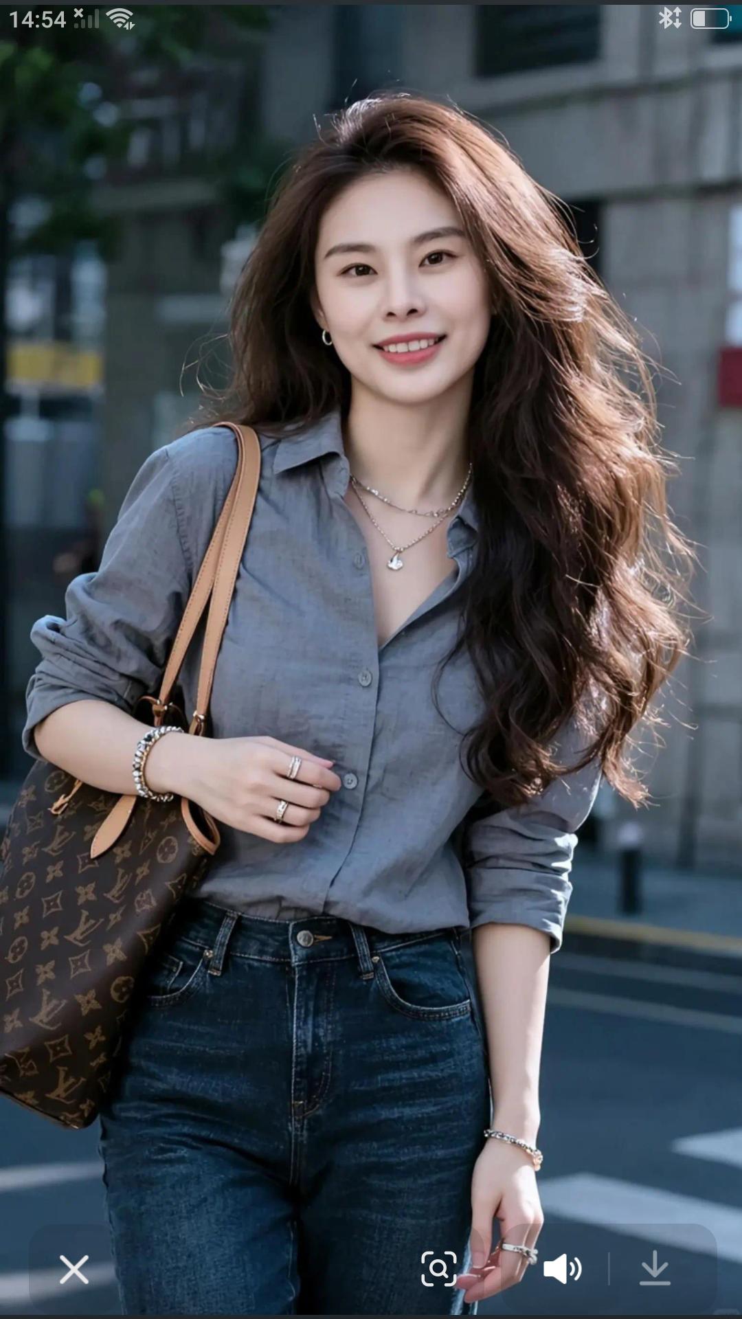 【一身休闲穿搭，挎着名牌LV 包包，长大披肩，老六王思雨越来越漂亮了。这颜值和气