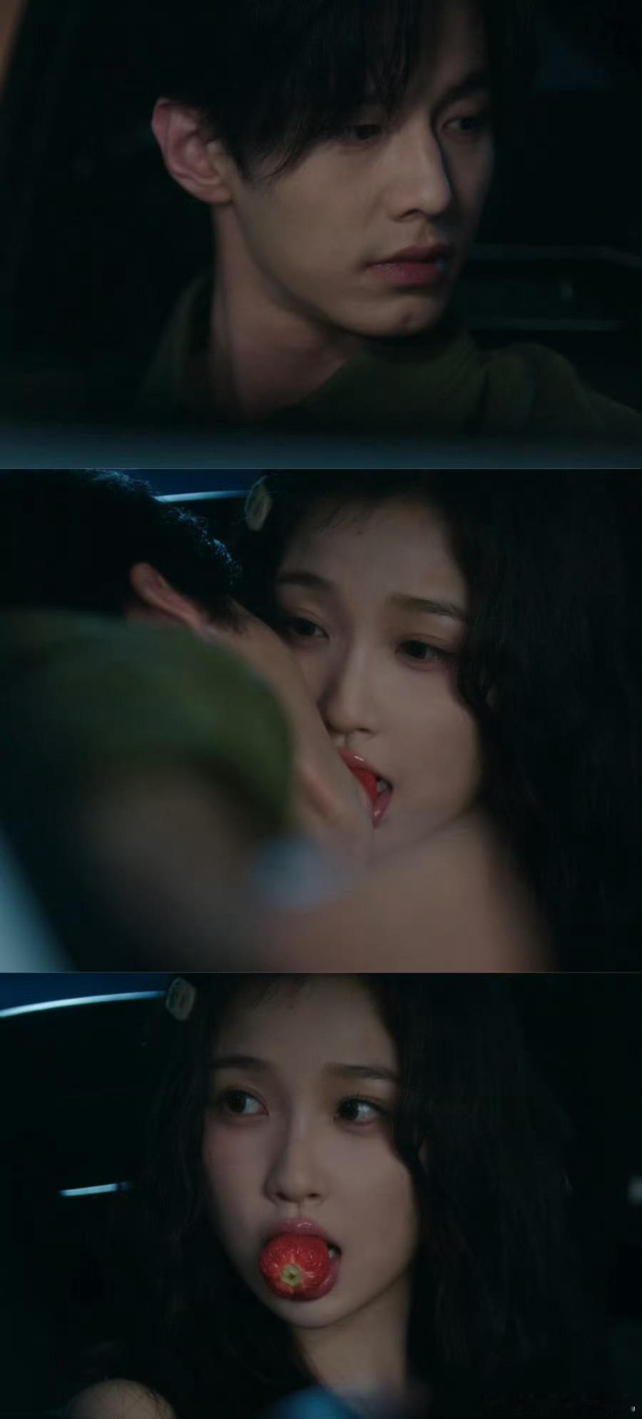 双轨男女主草莓翻面吻唇享30秒唇齿间草莓悄然渡让，眼神里爱意翻涌滚烫。羞涩靠近，