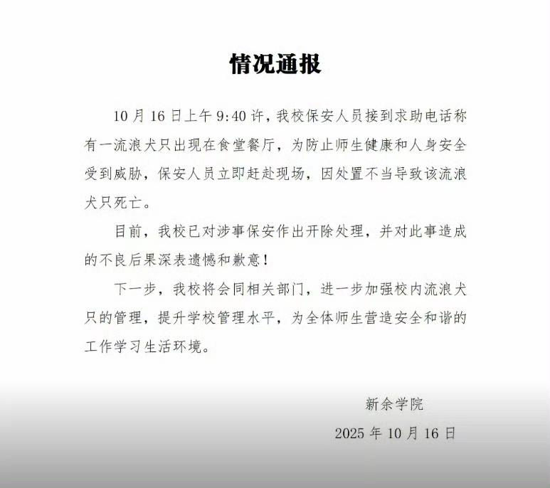 高校食堂门口，一条流浪狗刚想蹭口早饭，结果命都没了——这事今天把江西新余学院推上
