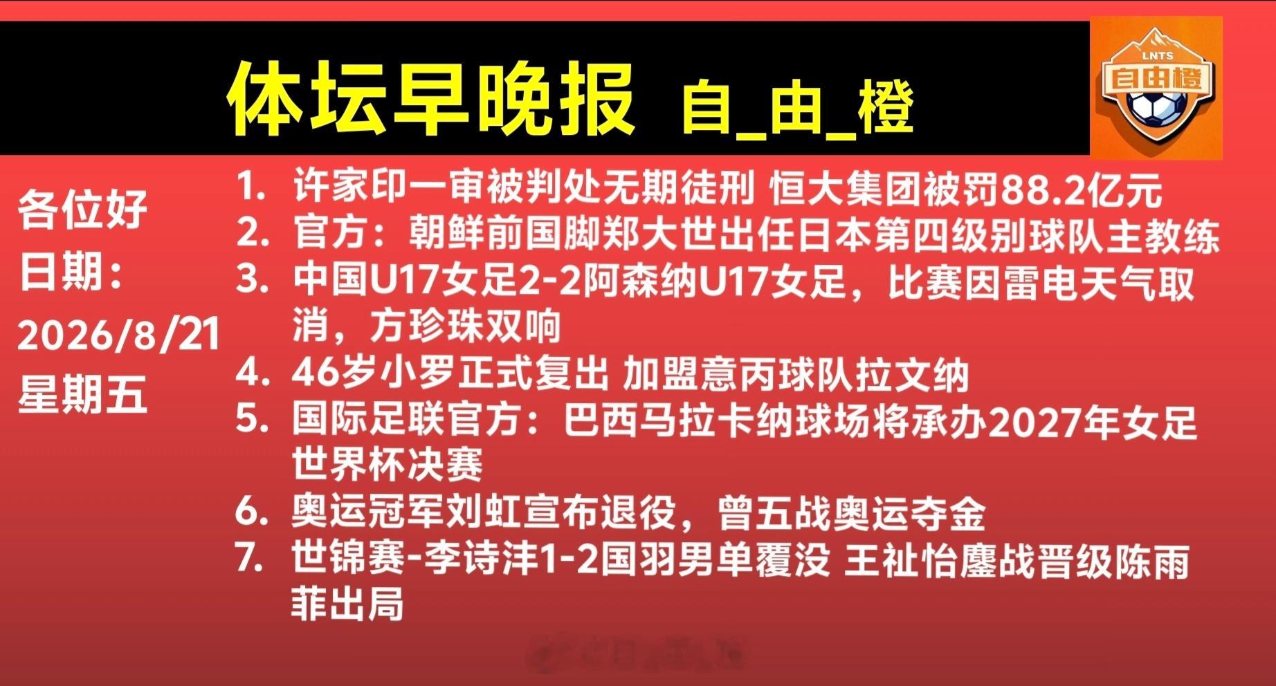 自由橙每日橙语体坛早晚报