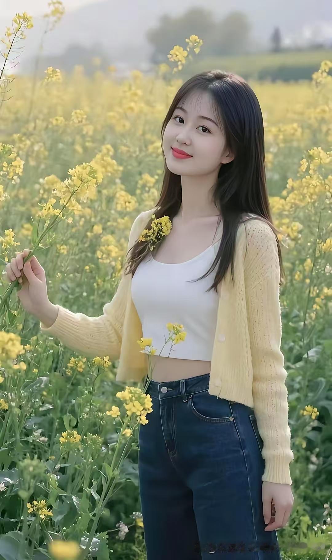 清江引·郊野春姝
野陌春花开正好，
少女嫣然笑。
编花意自遥，
玉貌风姿俏，
飞