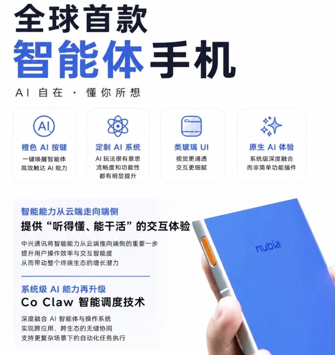 努比亚的Al智能体手机大概率还是和豆包合作，会在WAlC上面首秀，刚刚努比亚倪飞
