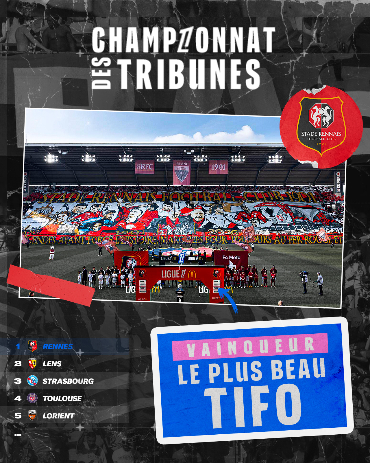 🔴⚫️ 2025/26赛季法甲最佳Tifo由获得！法甲 法甲联赛 世界杯 从法