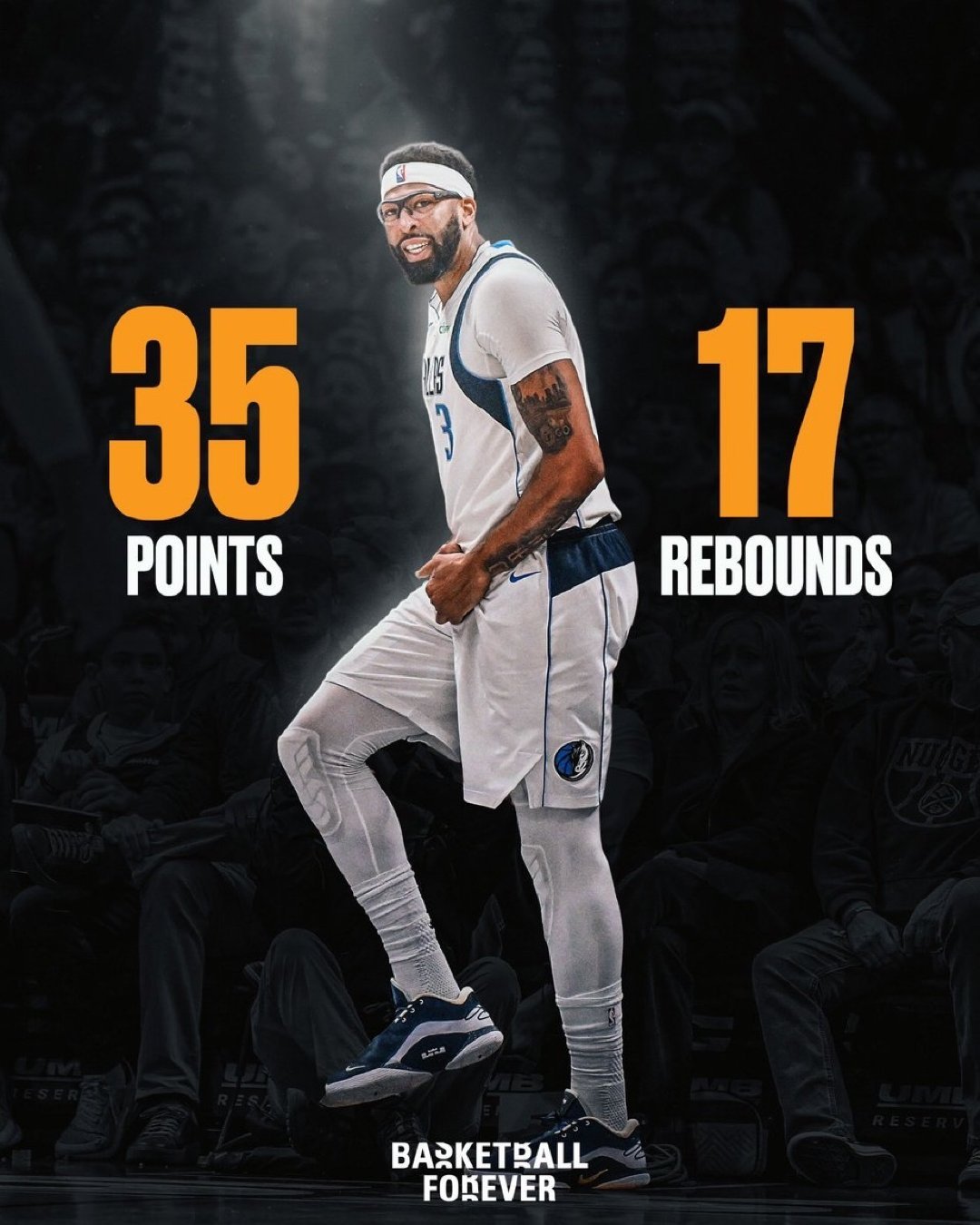 浓眉空砍35分17篮板浓眉今天在独行侠对鹈鹕的比赛里拼到极致，28投16中轰下赛