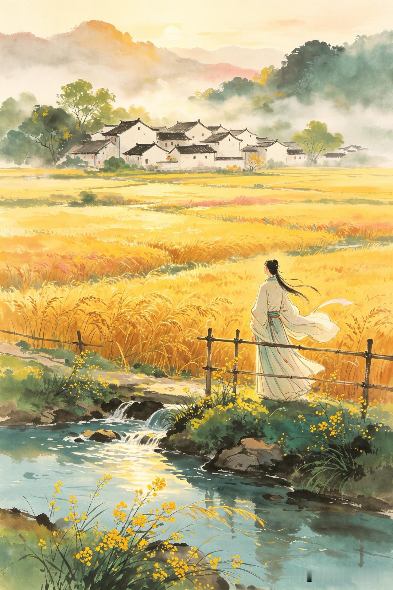 上联：稻香十里，临风独立看云起，秋思无际
        
上联：金风吹稻浪
 
