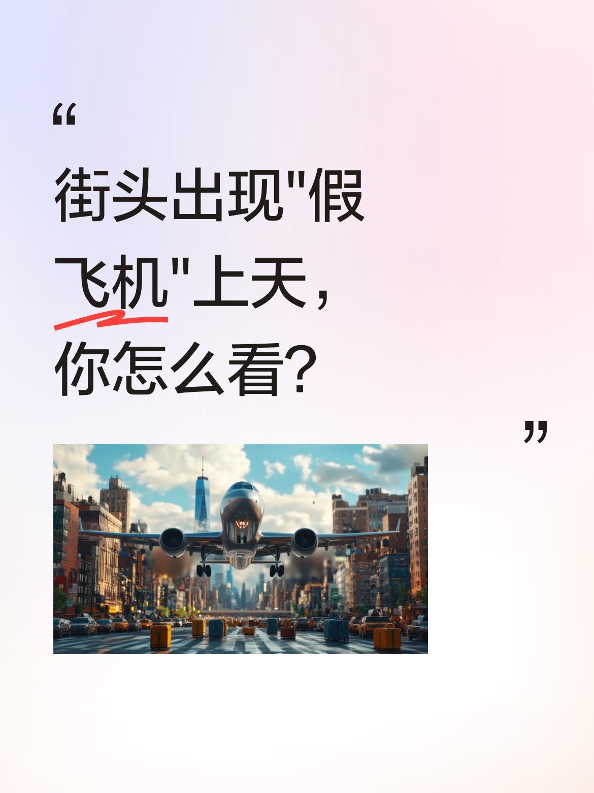 街头出现"假飞机"上天，你怎么看？
最近某地街头出现一架"会飞的飞机"，引发路人