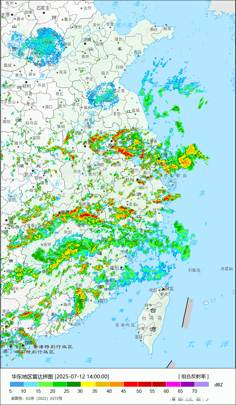 【强对流】今天下午，华东一带在低空偏东风和偏南风的辐合区，出现了大量分散的对流，