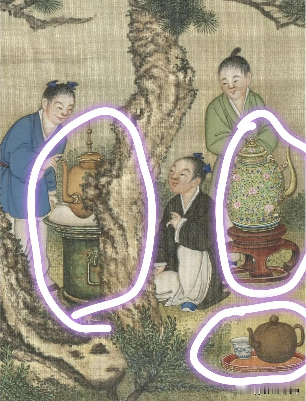 清朝人画的古画，描写的是几百年前集市的样子，那时候的奶茶是这样制作的，现场煮，就