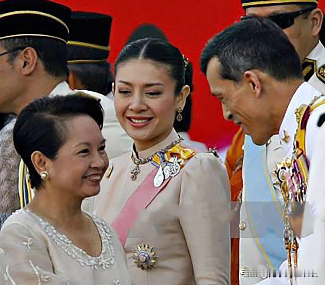 泰王亲切地和女子交谈，西拉米一脸和气的笑容，她的仪容仪表没得说，只需要静静地在那