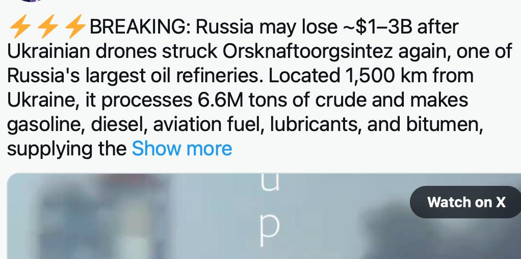 【乌克兰无人机奔袭千里，攻击俄罗斯炼油厂】

乌克兰无人机再度远袭俄罗斯本土能源