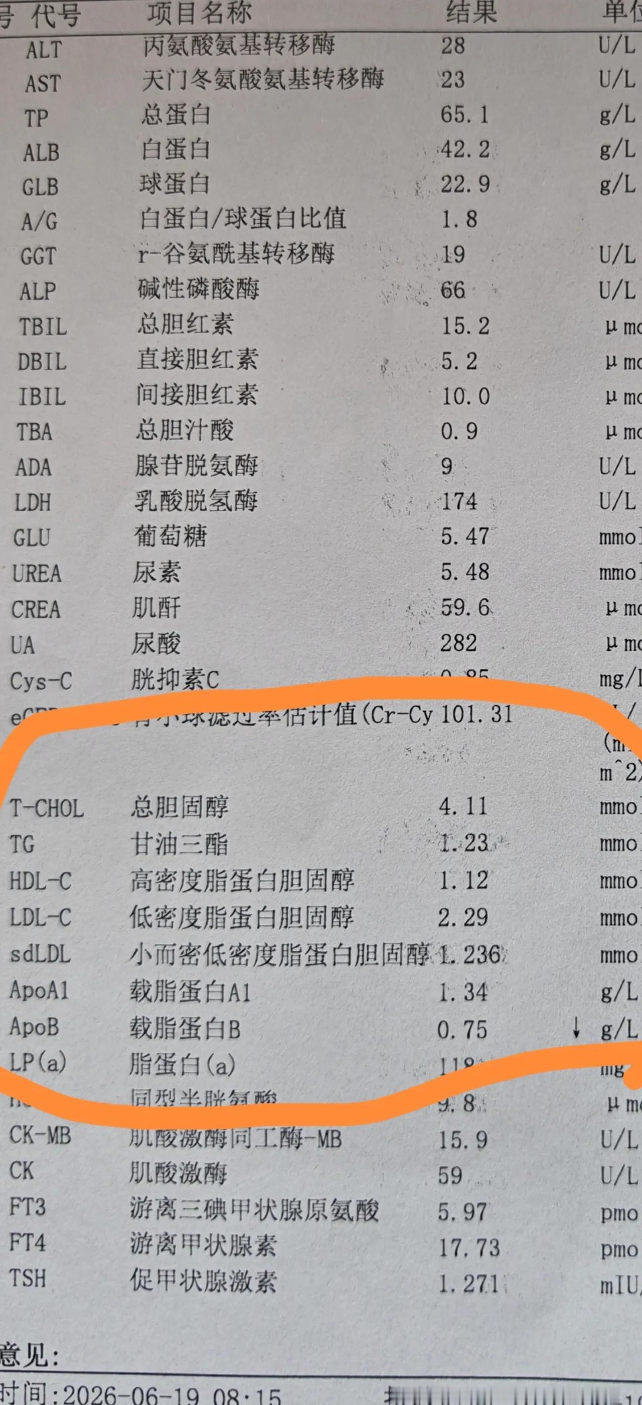 七十三岁，上周五的体检报告。