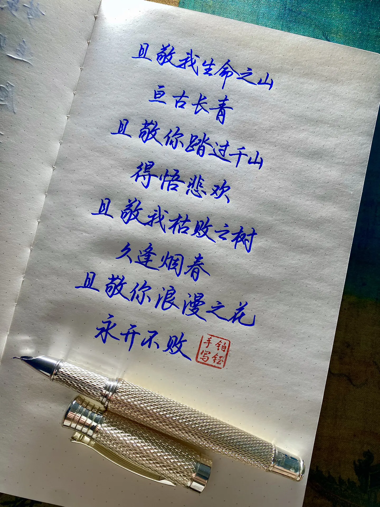 且敬我生命之山亘古长青 且敬你踏过千山得悟悲欢 且敬我枯败之树久逢烟春...