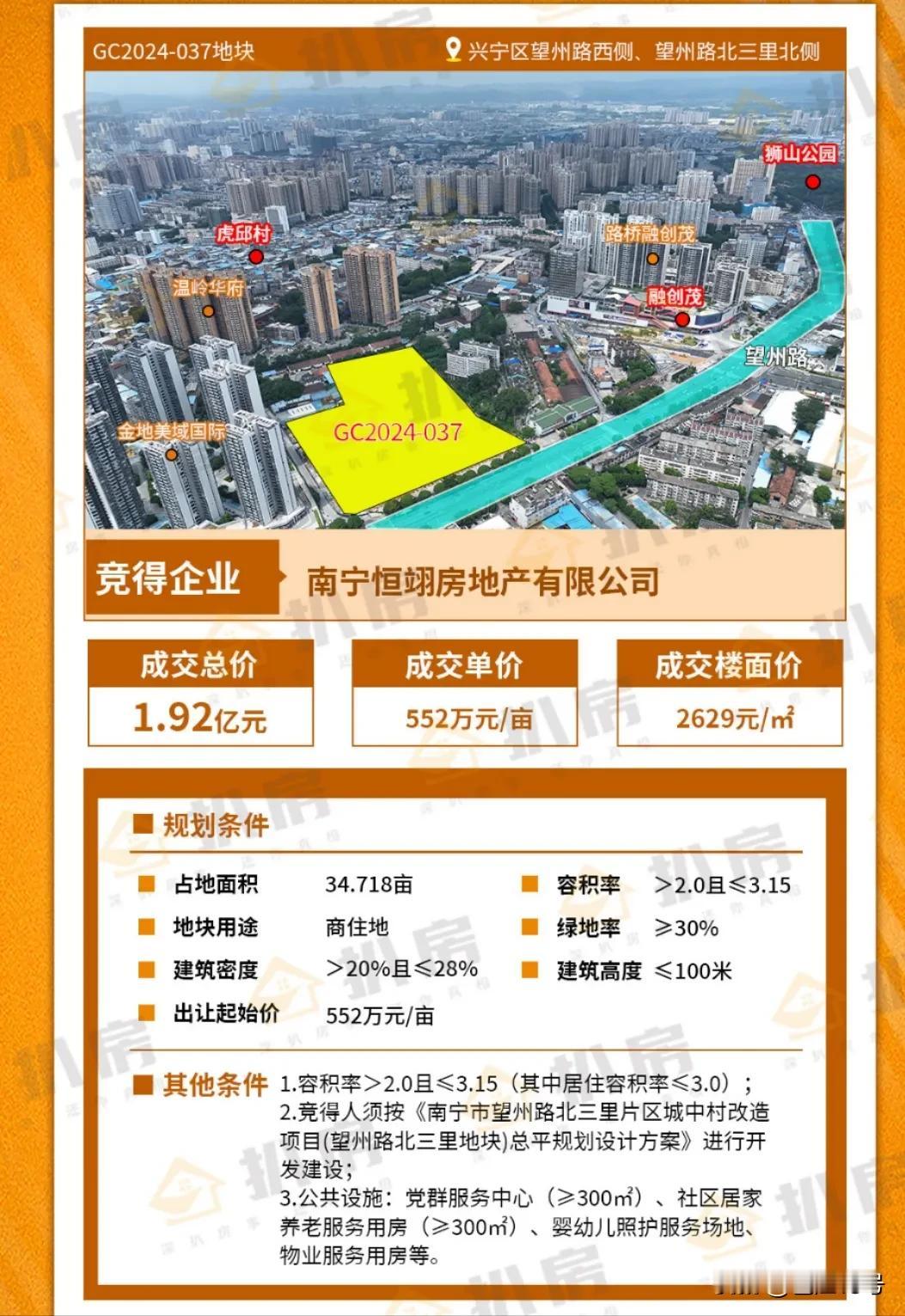  
南宁土拍市场又开张了，这次还是本地私企拿地，总价1.92亿，金额不小，不过楼