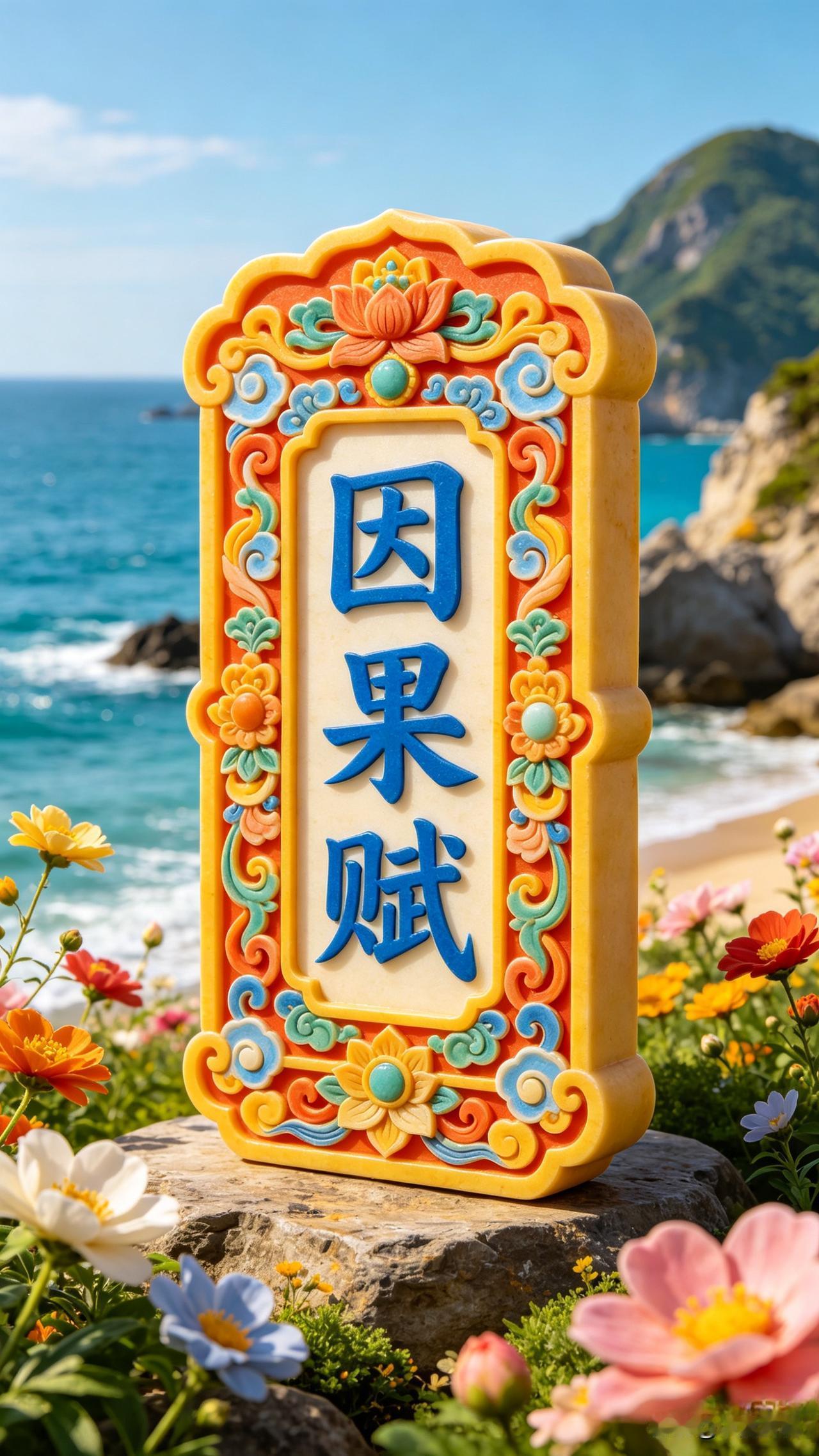 《因果赋》

云何因果镜中参，得失随缘心自安。
莫道浮云遮望眼，从来霁月照清潭。