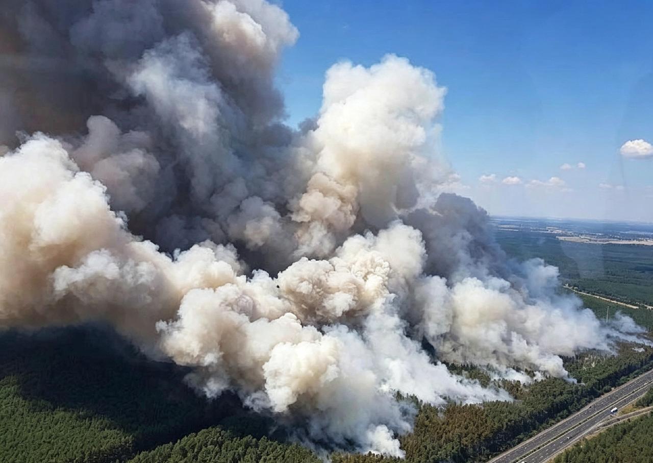 德国西部山林爆发野火，干燥少雨的天气让植被变得极易燃烧，林间地形复杂，大型消防车
