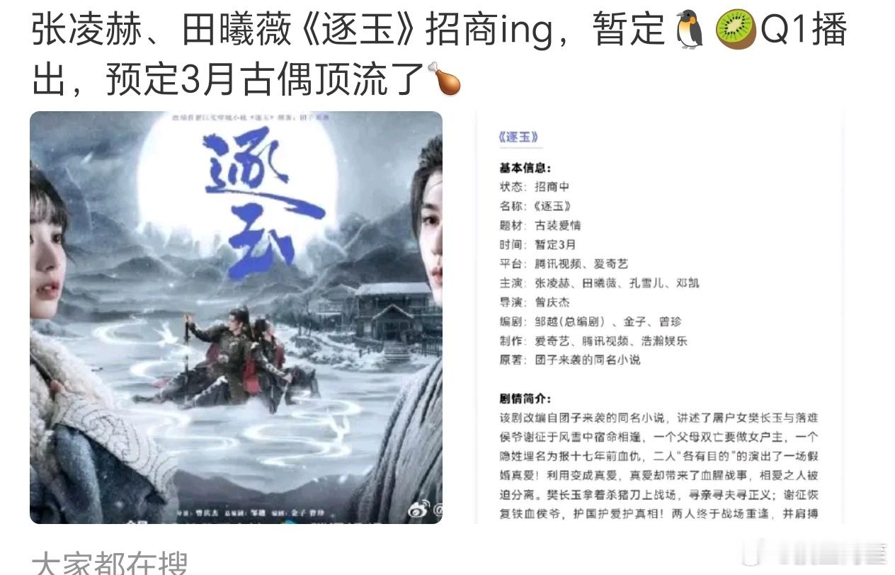 张凌赫 田曦薇《逐玉》招商开始了，快点播出吧已经等不及了