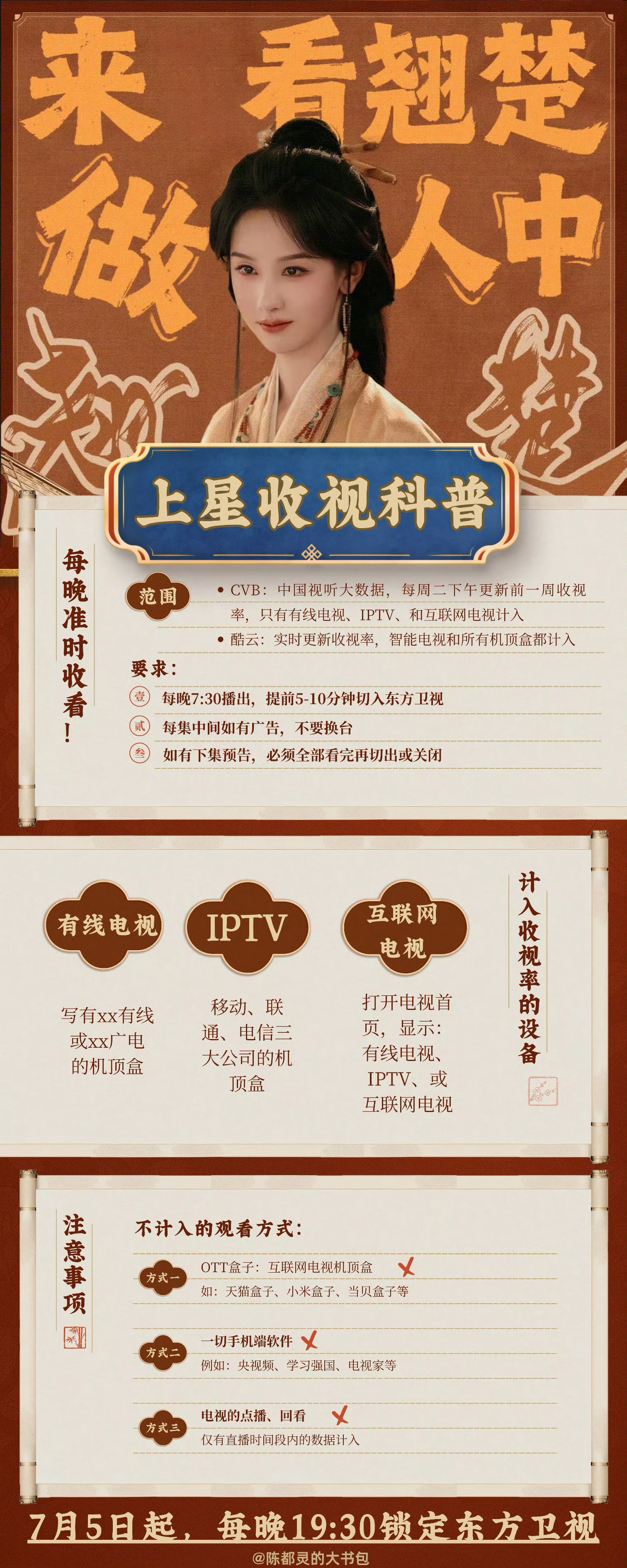 7月5日【晚上】起每晚19:30锁定东方卫视观看陈都灵的《翘楚》期待我们长公主殿
