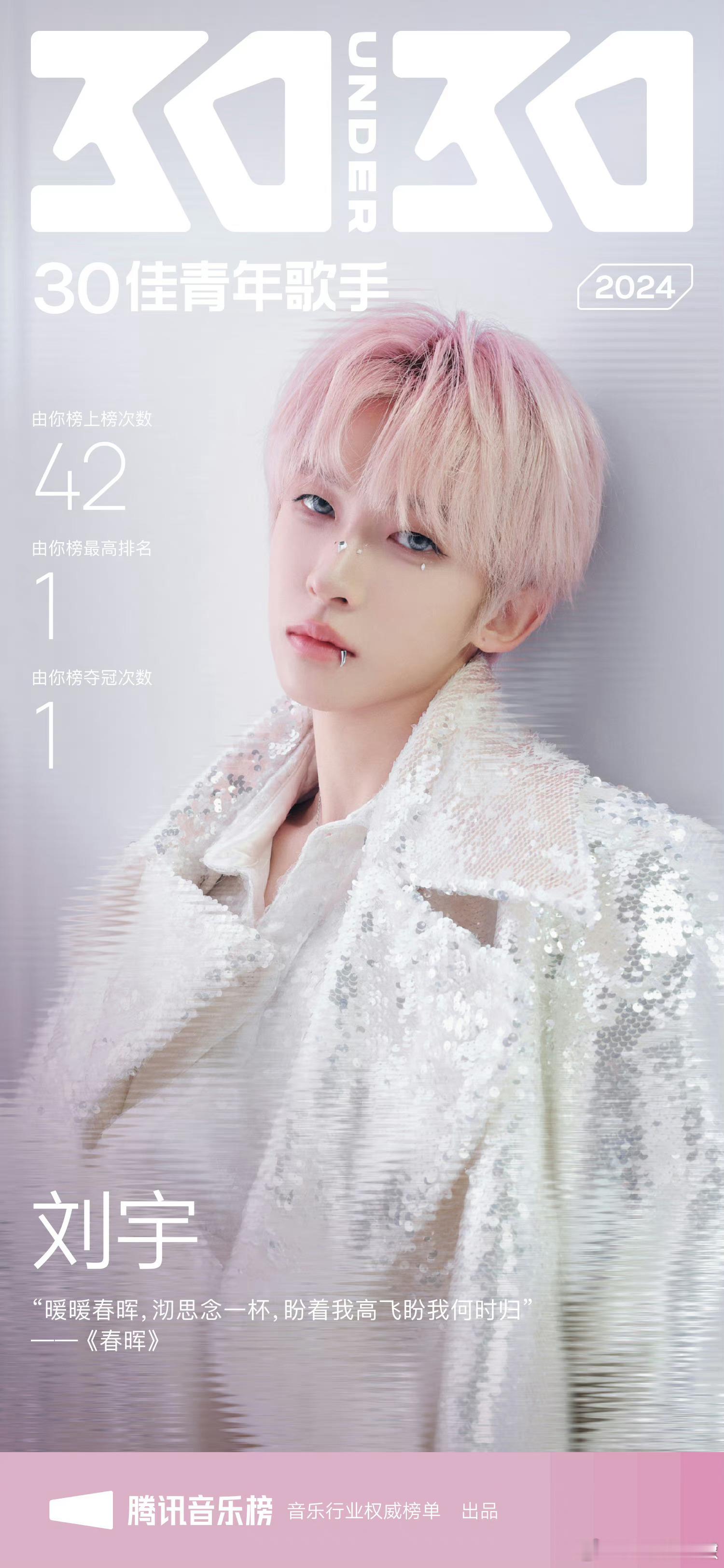 刘宇入选2024年腾讯音乐榜30佳青年歌手，用一首歌的歌词嗓音曲调走进你心里，继