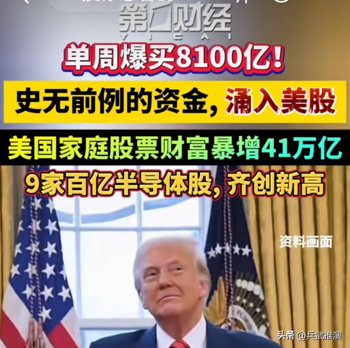 资金疯狂进入美股，家庭财富增长，这是一场金融战争行为，中国面临重大机会。

一周