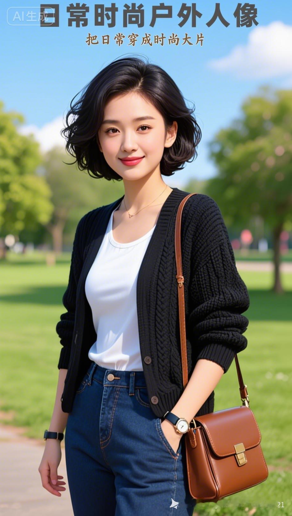 日常穿搭指南：简约白T+针织开衫，轻松穿出时尚大片感！🌞👗👜