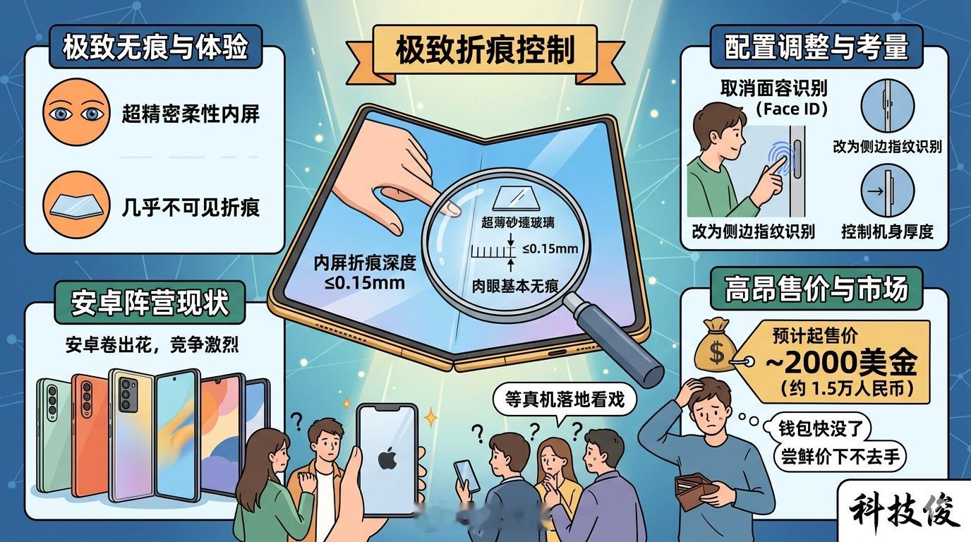 曝苹果折叠屏内屏几乎无折痕网传苹果把内屏折痕深度压到了0.15毫米以下，肉眼看的
