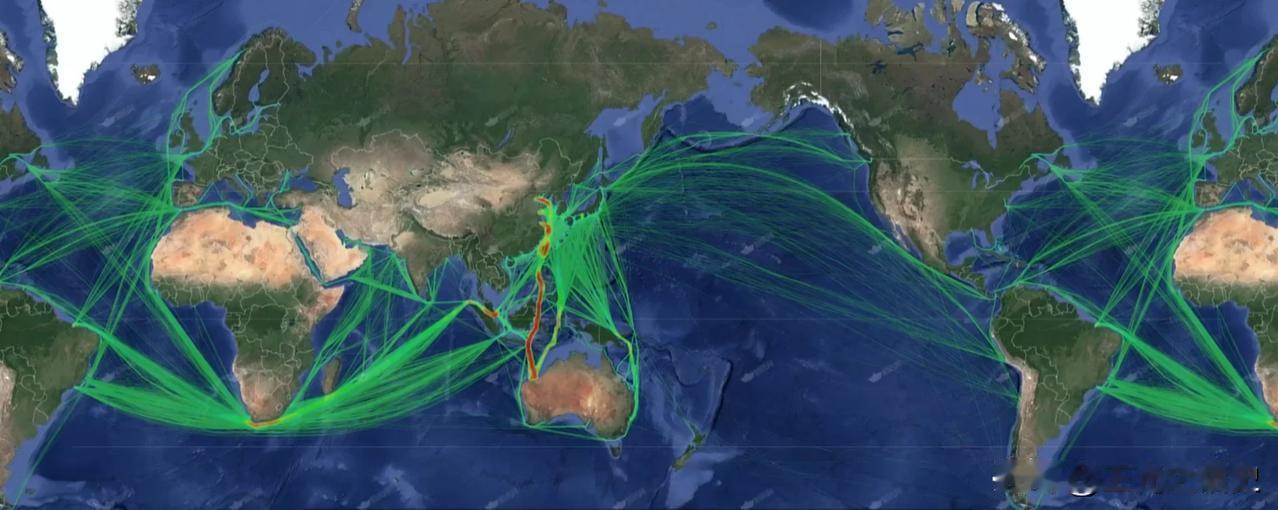 国际航线可视化图，中国是绝对的贸易中心。
