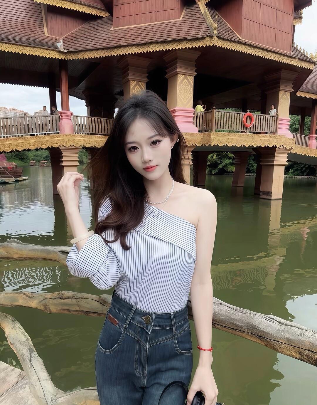 湖畔美人倚，桥上春意浓。