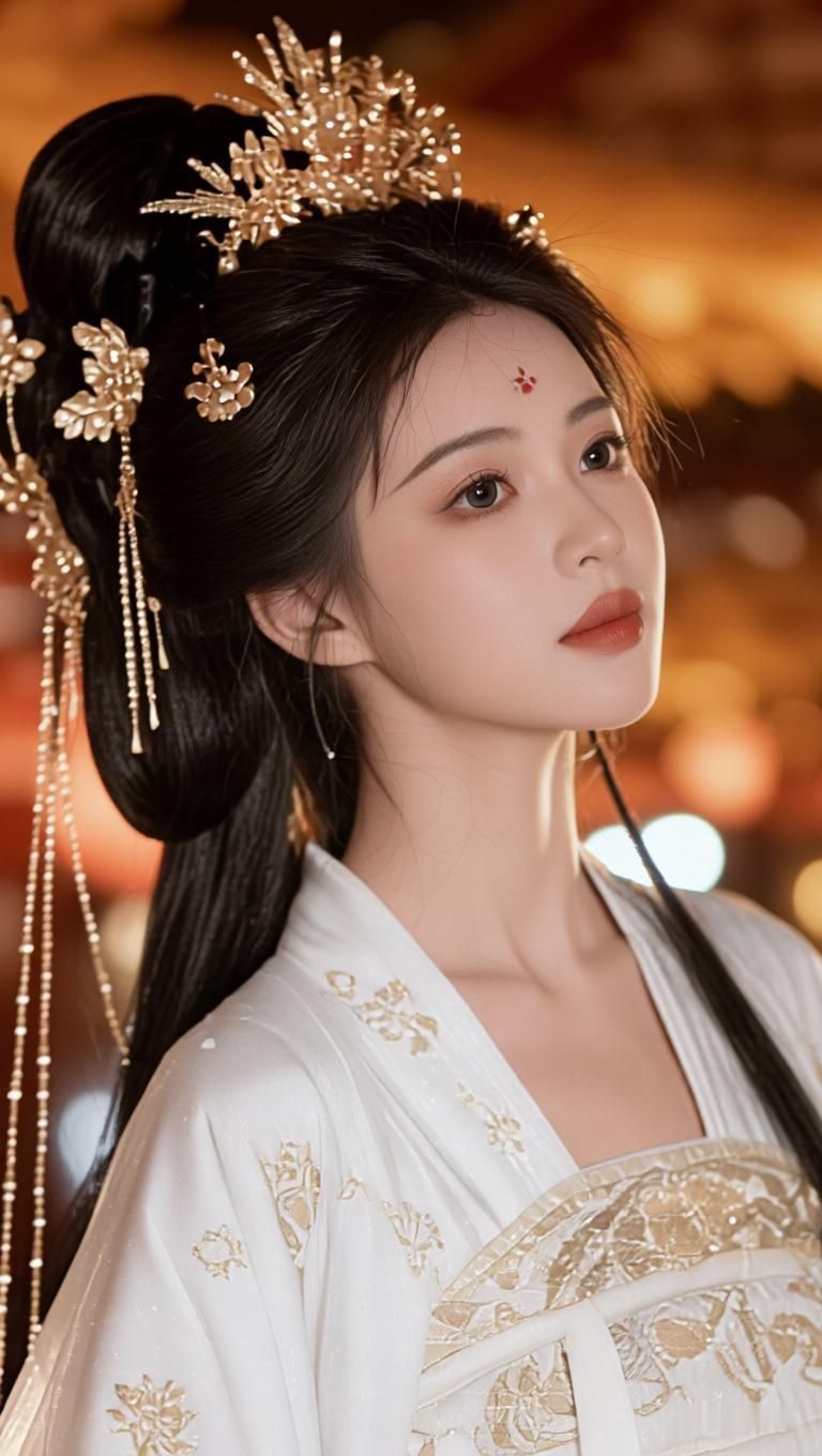 古典美人，金发簪映衬，古风韵味十足。