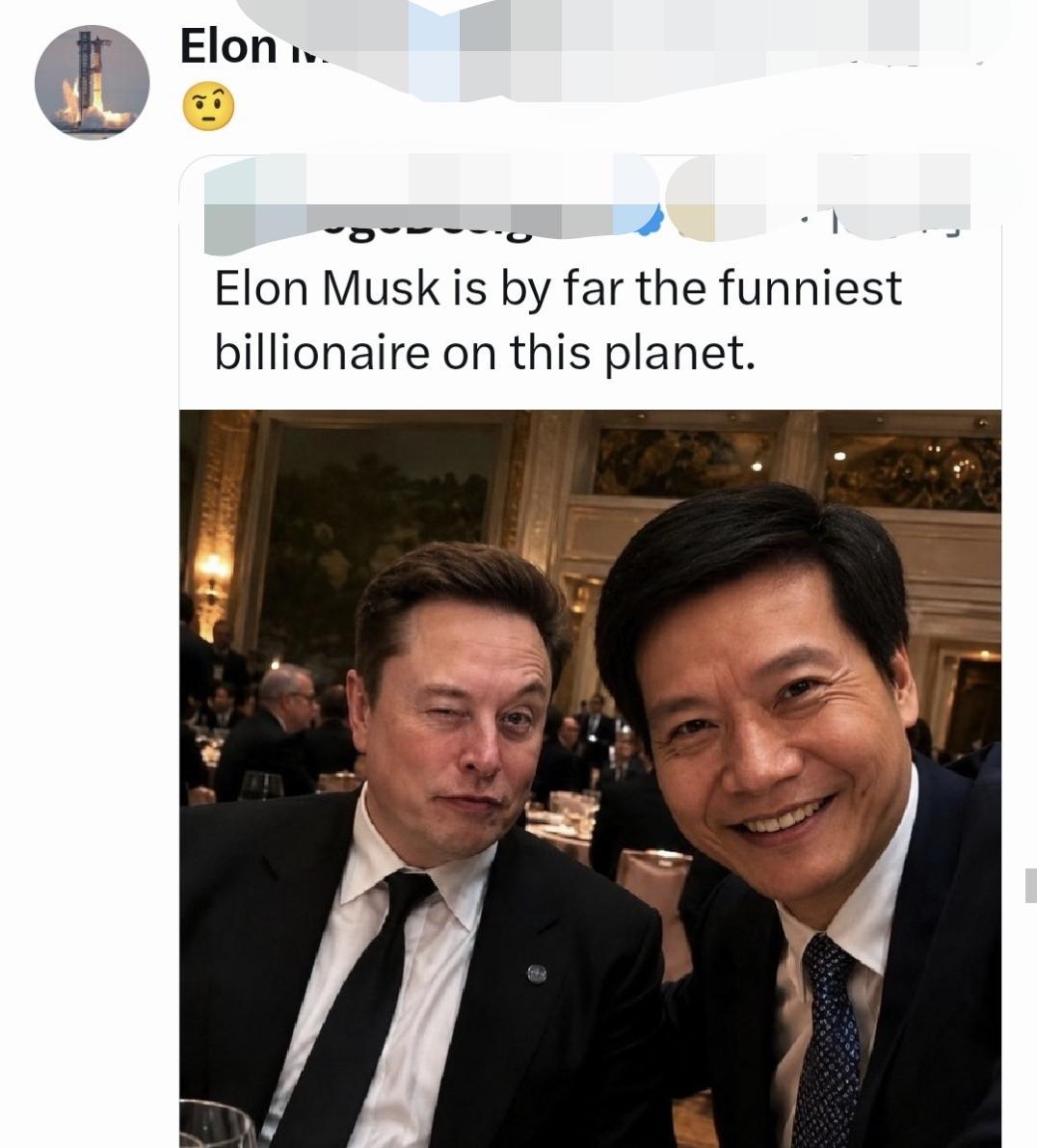 马斯克没有忘记雷军，最终还是在网上回复了宴会上合影这件事，回复的内容很马斯克，言