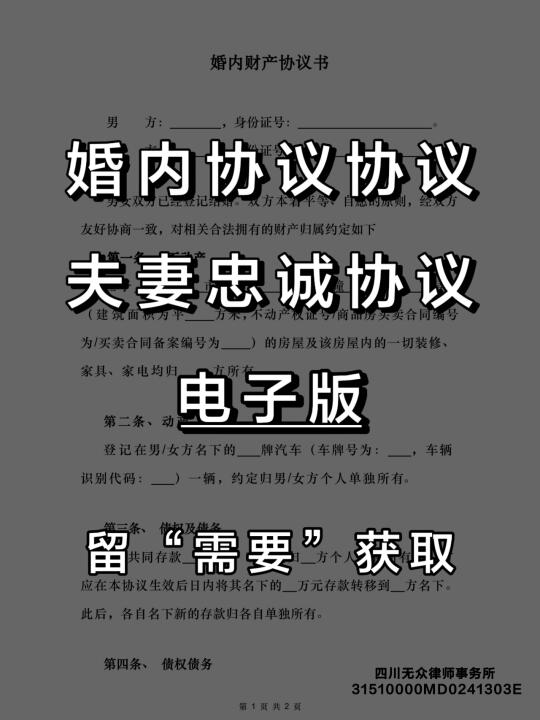 保障婚姻的婚内协议、忠诚协议电子版获取