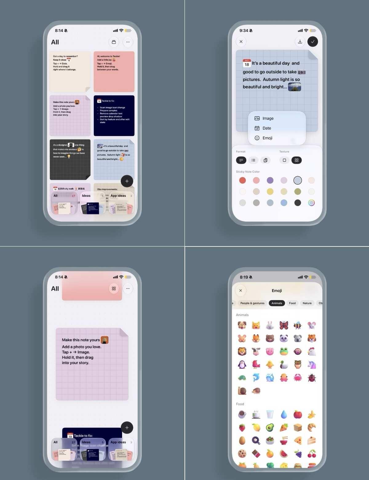 让小表情跟着文字流动的APP
把Tackie 这个小便签APP做一个大更新，变得