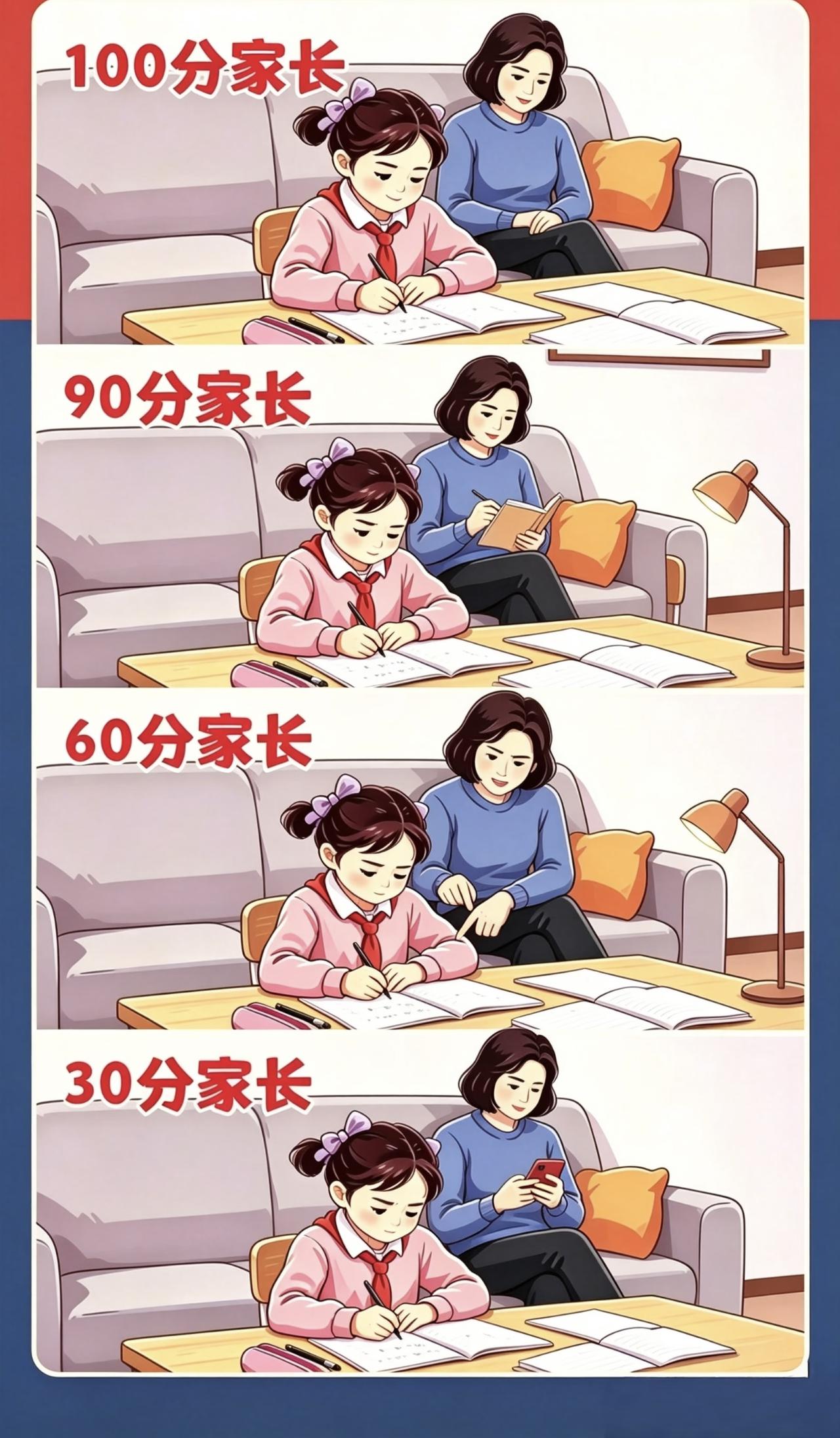 在家长圈中疯狂流传的一张图，现实中有没有一百分家长，有的吱一声，应该 30 分的