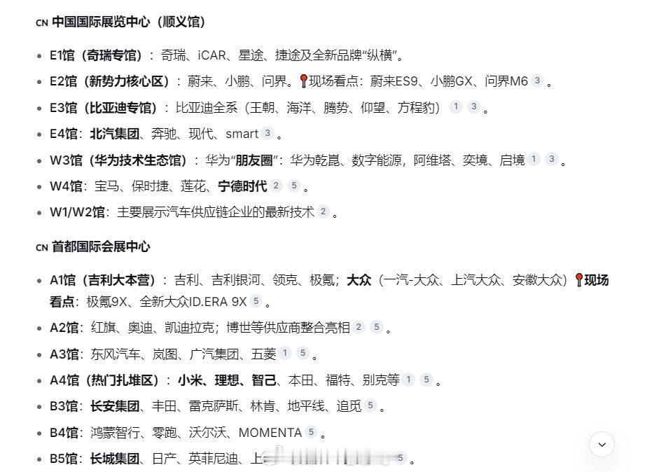 2026北京车展这就是北京车展 明天车展就开始啦！先把各个品牌的展馆位置分享出来